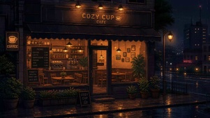 夜晚街边咖啡厅