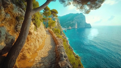 清新阳光海岛悬崖小径