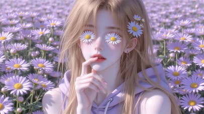 雏菊花田美女