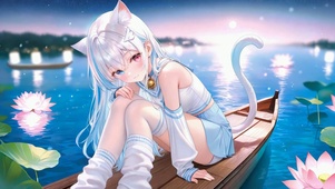 月夜河畔猫耳少女