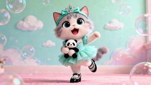 拿着布娃娃猫咪
