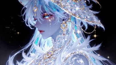梦幻闪光华丽蓝白发二次元少女