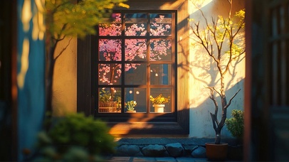 古镇庭院黄昏唯美光影