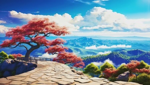 山顶古朴自然古树风光