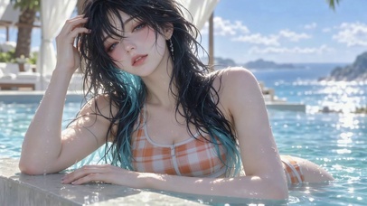 临海泳池清凉美女