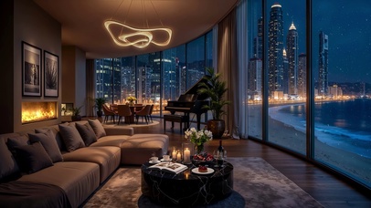 城市雪夜海景房