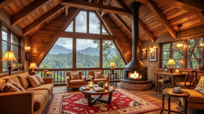 【雨景】郊外的木屋别墅