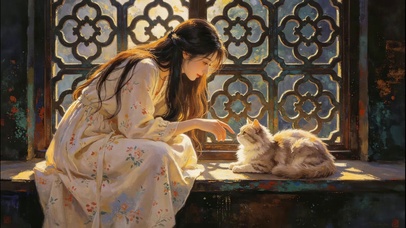 猫咪与少女的互动时光