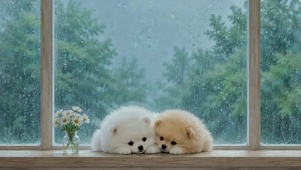 雨天窗台小奶狗