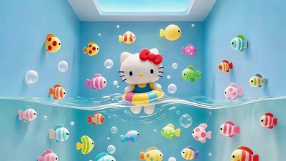 可爱游泳的kitty猫