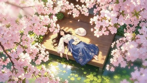 樱花下午睡的朝鲜族少女