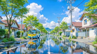 护眼晴空街景倒影