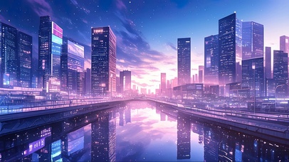 粉色朝霞都市河畔