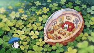 四叶草地核桃小屋看书的小猫
