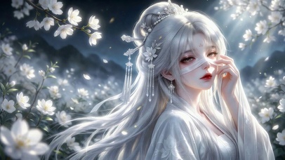 月夜樱花古风白发美人