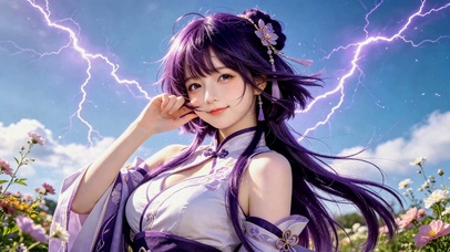 紫发古风花海美少女