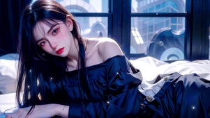 清冷黑色长发美女