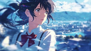 清新动漫少女眺望城市风光