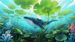 梦幻水下荷叶鲸鱼遨游