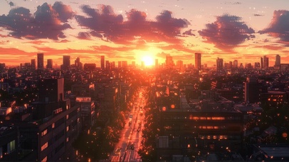 黄昏落日城市天际线