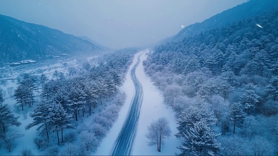 雪天山林公路