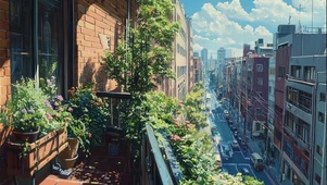 晴天阳光城市阳台街景