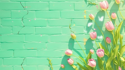 清新治愈墙边郁金香