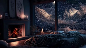 山中卧室窗外雪