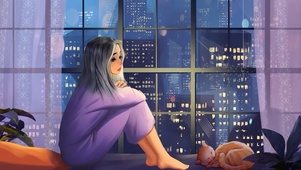 窗前发呆少女