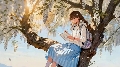 树上看书的女孩