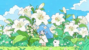 小熊相伴的晴天花海