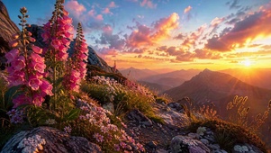 日落山间浪漫花海