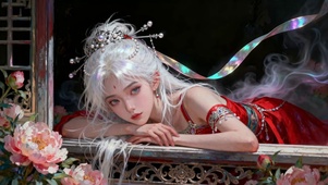 银绡红裳少女