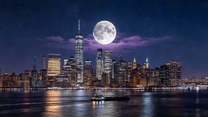月下都市江景