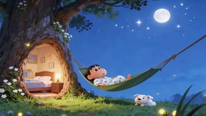 夜晚看星星的小新