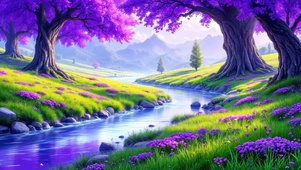 唯美花草树木溪流