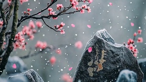 梅花冬季雪景自然风光风景