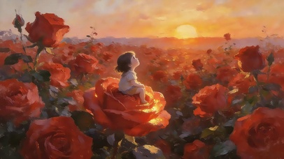 朝阳中的玫瑰花田