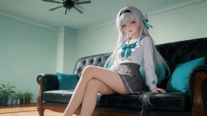 沙发长腿可爱女孩