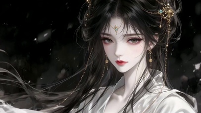 古风黑白水墨少女