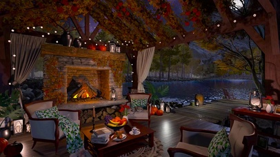 安静夜晚湖边别墅