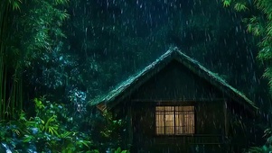 护眼雨天竹林景色带鱼屏