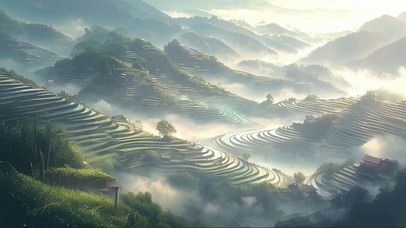 迷雾山间梯田