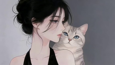 柔美猫与少女