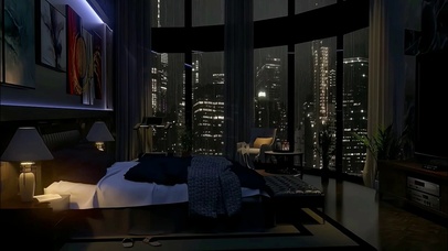 雨夜卧室落地窗