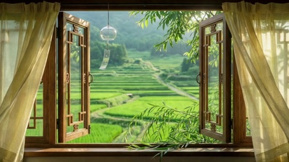 窗外田园风光景
