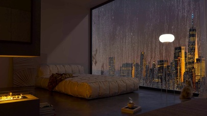 4K夜晚卧室听雨