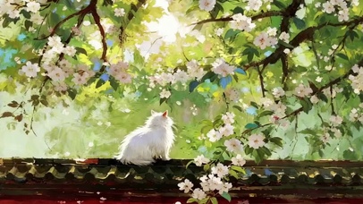 蹲在围墙上看风景的猫咪