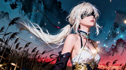 蒙眼白发马尾纯欲少女夕阳下的美