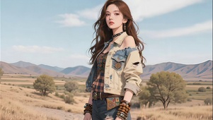 西部风舞动的牛仔美女